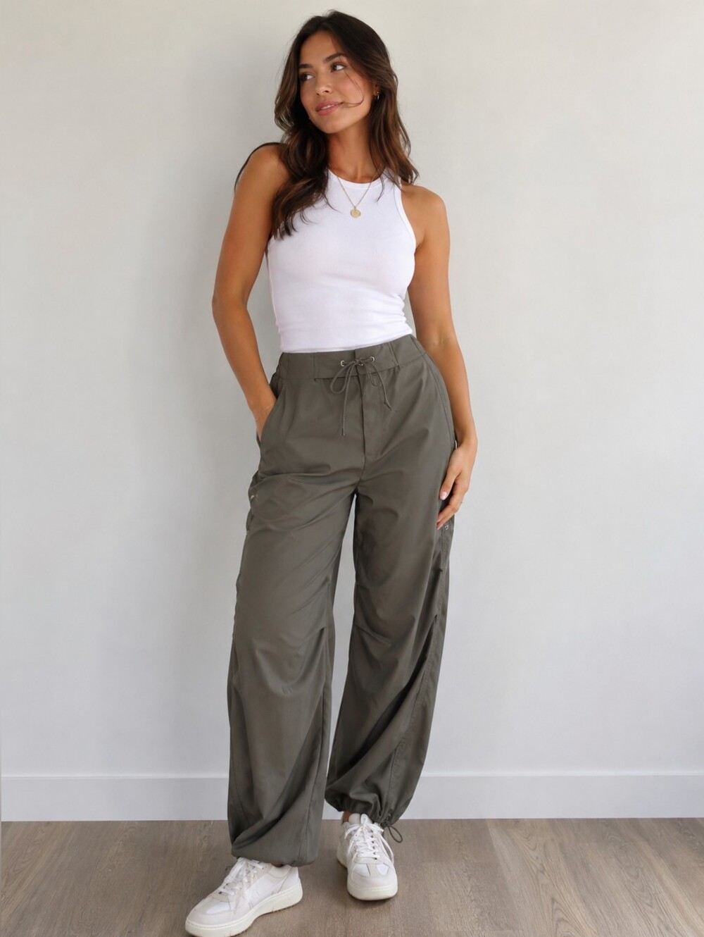 Oak + Fort Olive Green Drawstring Utility Parachute Pants